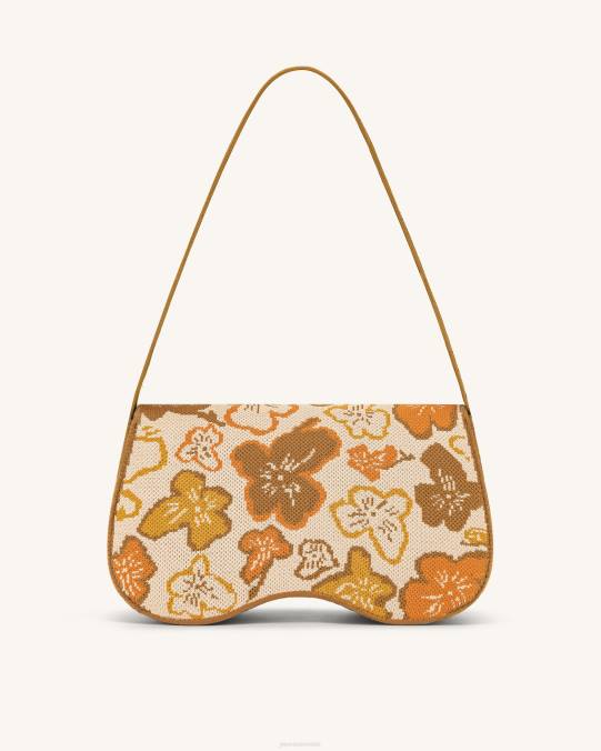 co JW PEI bolsa de hombro becci de punto colección de flores - marrón, naranja y beige bolsa de hombro H2LF149