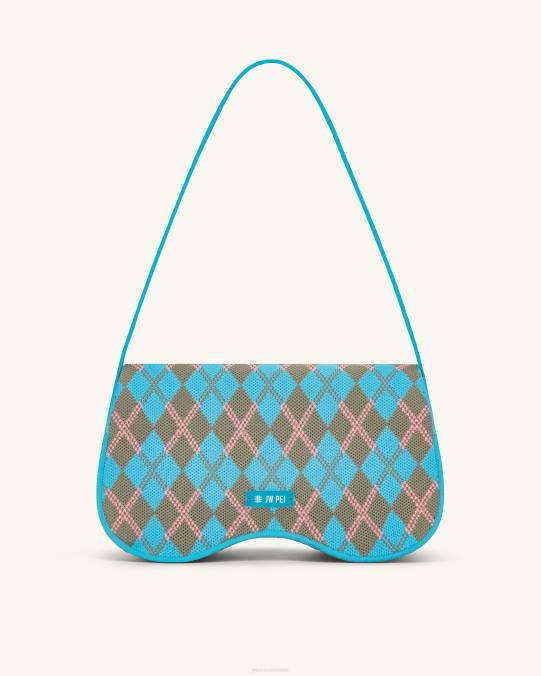 co JW PEI bolsa de hombro becci de punto lago azul y gris verde y rosa bolsa de hombro H2LF151