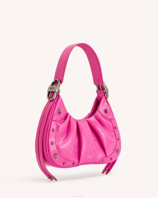 co JW PEI bolso de mano estilo hobo con frunces aplastados de gabbi Rosa brillante bolsa de hombro H2LF168