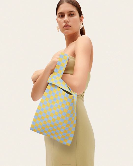 co JW PEI bolso shopper tejido a cuadros de karité hielo y amarillo bolso de mano H2LF242