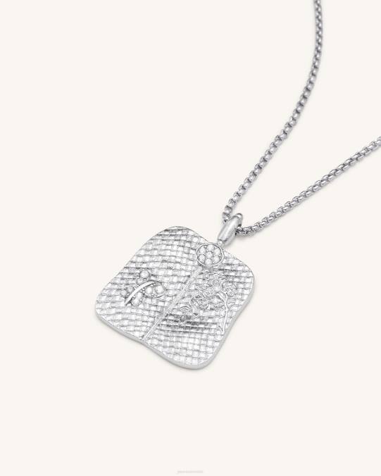 co JW PEI collar con colgante de abanico de plátano Chapado en oro blanco de 18 quilates y circonita blanca. collar H2LF356