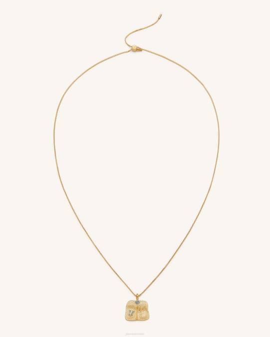 co JW PEI collar con colgante de abanico de plátano Chapado en oro de 18 quilates y circonita azul marino y nano verde collar H2LF355