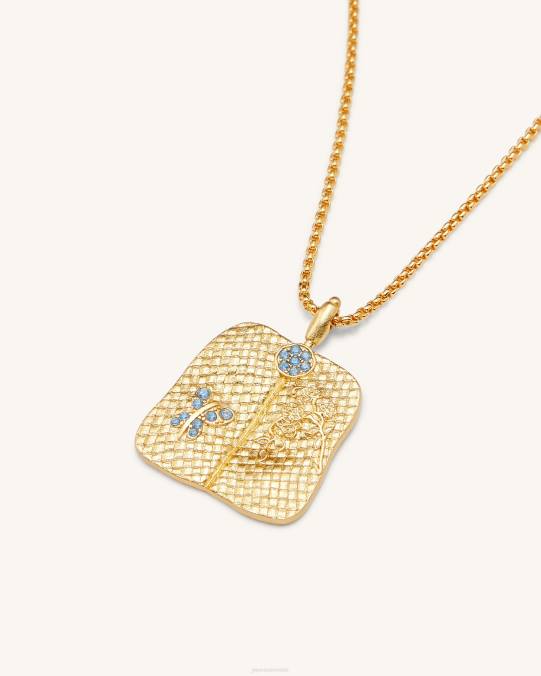 co JW PEI collar con colgante de abanico de plátano Chapado en oro de 18 quilates y circonita azul marino y nano verde collar H2LF355