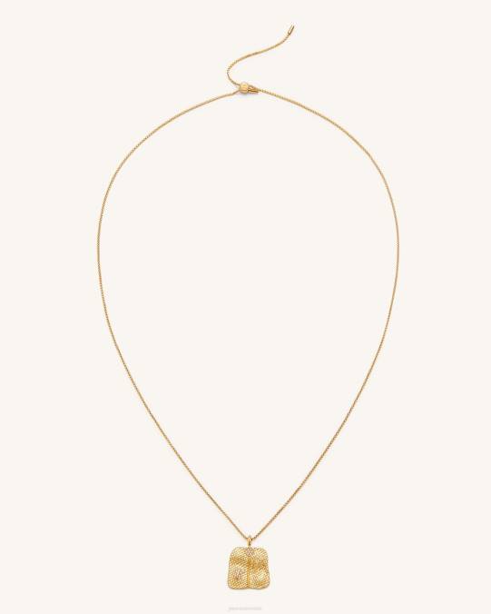 co JW PEI collar con colgante de abanico de plátano Chapado en oro de 18 quilates y circonita blanca. collar H2LF354