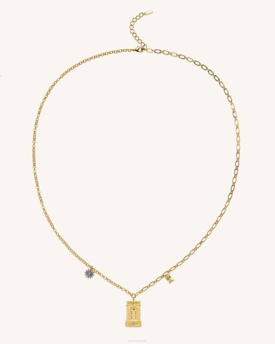 co JW PEI collar con colgante de arco romano Chapado en oro de 18 quilates y circonitas multicolor. collar H2LF349