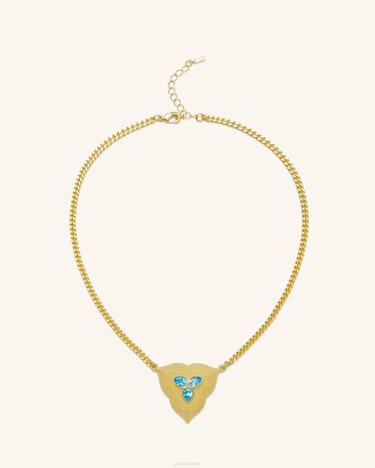 co JW PEI collar con colgante de hoja Chapado en oro de 18 quilates y circonita aguamarina. collar H2LF359