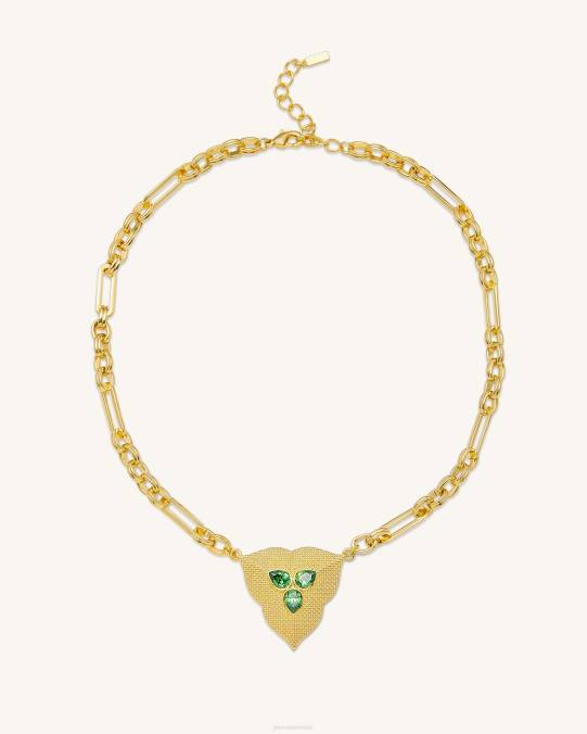co JW PEI collar con colgante de hoja Chapado en oro de 18 quilates y circonita verde oscuro. collar H2LF358
