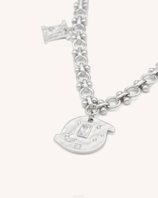 co JW PEI collar cosmos redondo con múltiples dijes Chapado en oro blanco de 18 quilates y circonita blanca. collar H2LF368