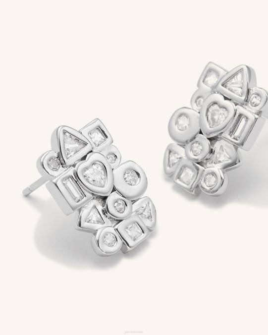 co JW PEI aretes combinación geométrica Chapado en oro blanco de 18 quilates y circonita blanca. pendientes H2LF399