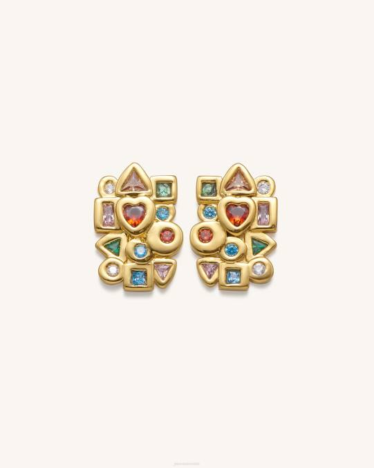co JW PEI aretes combinación geométrica Chapado en oro de 18 quilates y circonitas multicolor. pendientes H2LF398