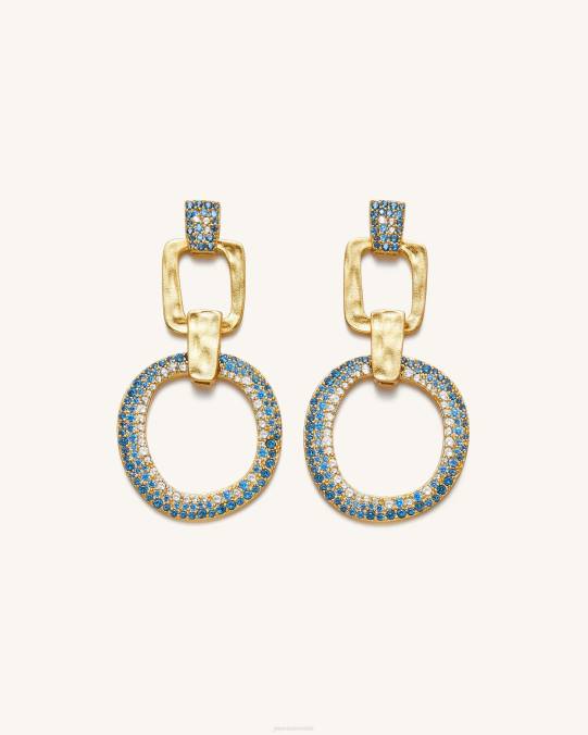 co JW PEI aretes redondos calados geométricos Chapado en oro de 18 quilates y azul marino nano pendientes H2LF391