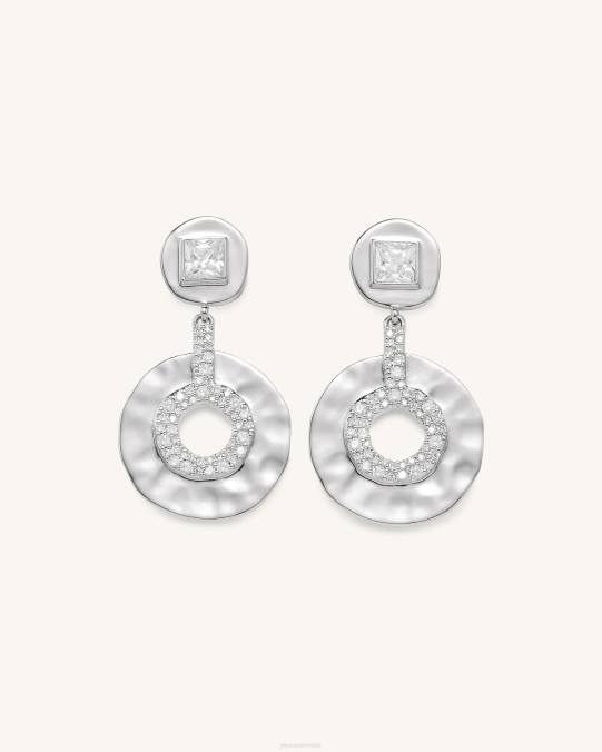 co JW PEI aretes redondos pequeños calados geométricos Chapado en oro blanco de 18 quilates y circonita blanca. pendientes H2LF385