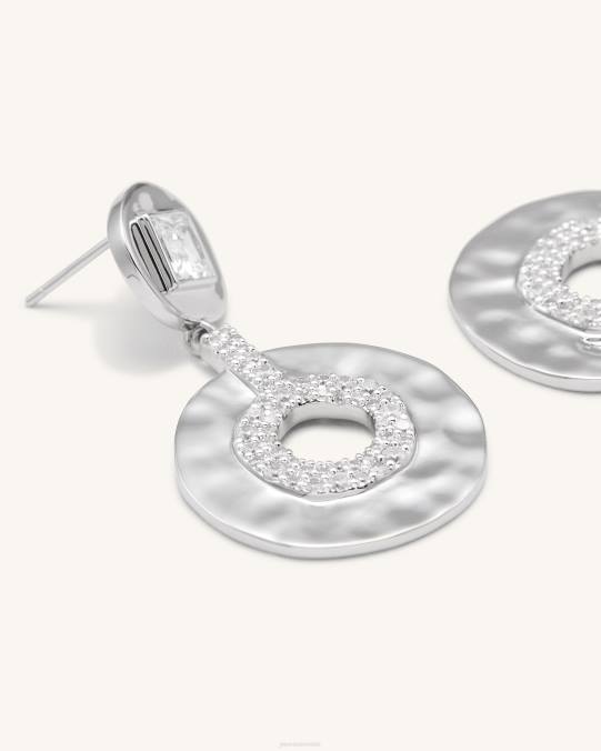 co JW PEI aretes redondos pequeños calados geométricos Chapado en oro blanco de 18 quilates y circonita blanca. pendientes H2LF385