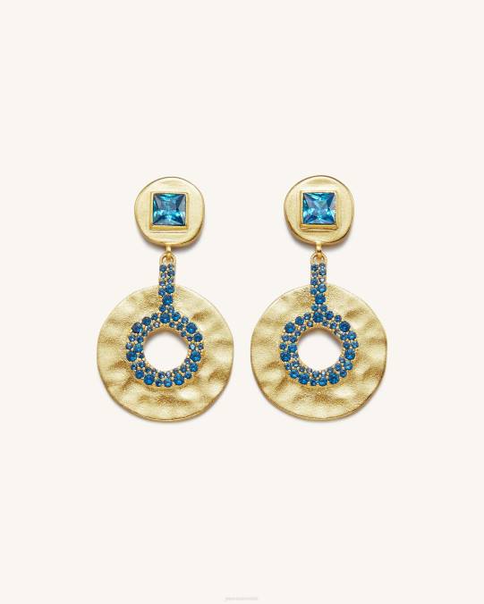 co JW PEI aretes redondos pequeños calados geométricos Chapado en oro de 18 quilates y circonita azul marino pendientes H2LF384