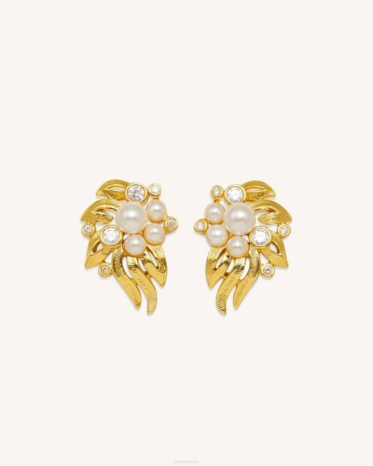 co JW PEI pendientes de flores Chapado en oro de 18 quilates, circonitas blancas y perlas de imitación. pendientes H2LF400