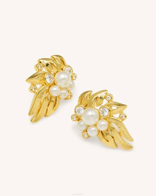co JW PEI pendientes de flores Chapado en oro de 18 quilates, circonitas blancas y perlas de imitación. pendientes H2LF400