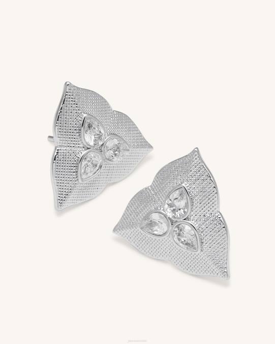 co JW PEI pendientes de hoja Chapado en oro blanco de 18 quilates y circonita blanca. pendientes H2LF362