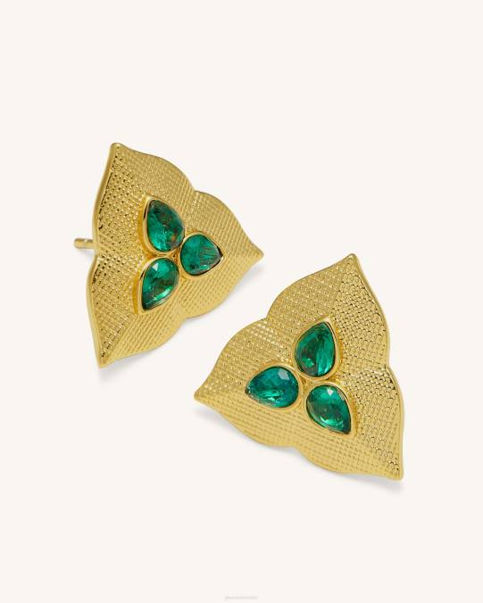 co JW PEI pendientes de hoja Chapado en oro de 18 quilates y circonita verde oscuro. pendientes H2LF363