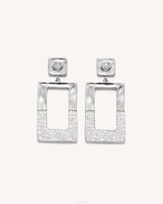 co JW PEI pendientes rectangulares calados geométricos Chapado en oro blanco de 18 quilates y circonita blanca. pendientes H2LF389