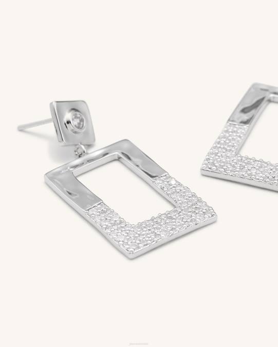 co JW PEI pendientes rectangulares calados geométricos Chapado en oro blanco de 18 quilates y circonita blanca. pendientes H2LF389