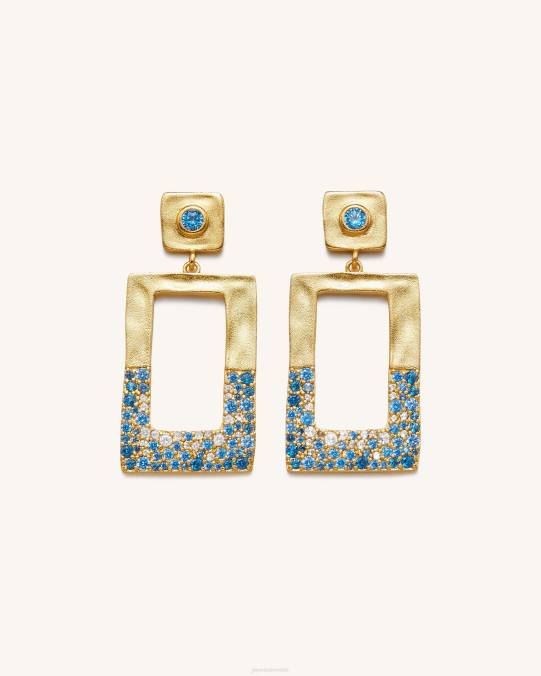 co JW PEI pendientes rectangulares calados geométricos Chapado en oro de 18 quilates y azul marino nano pendientes H2LF388