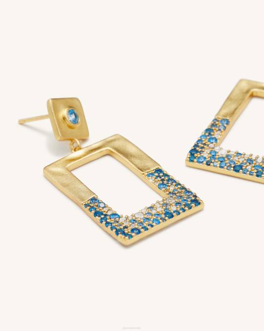 co JW PEI pendientes rectangulares calados geométricos Chapado en oro de 18 quilates y azul marino nano pendientes H2LF388