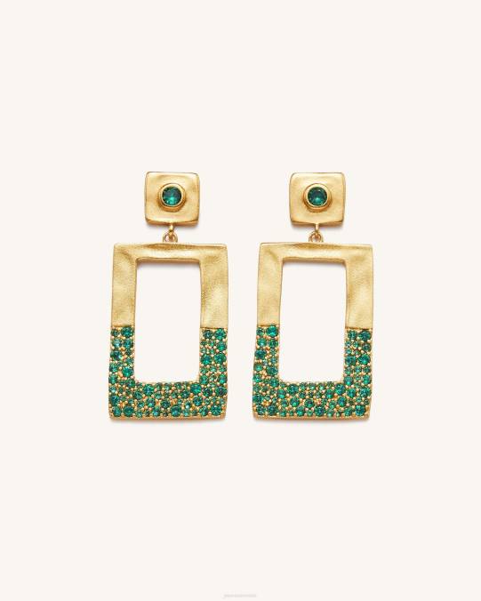 co JW PEI pendientes rectangulares calados geométricos Chapado en oro de 18 quilates y nano verde pendientes H2LF387