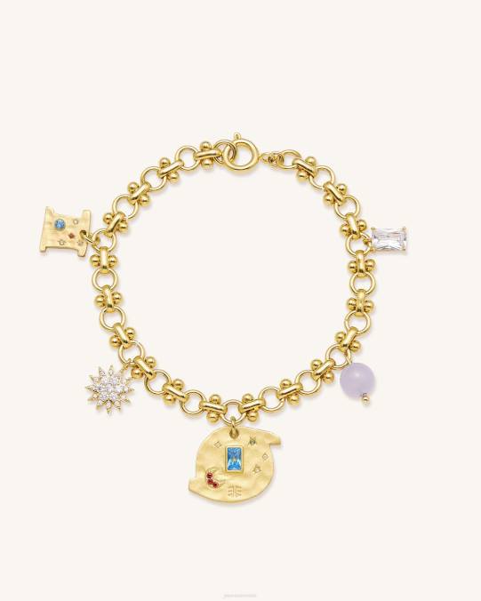 co JW PEI pulsera cosmos redonda con dijes múltiples Chapado en oro de 18 quilates y circonitas multicolores y cuentas moradas. pulsera H2LF365